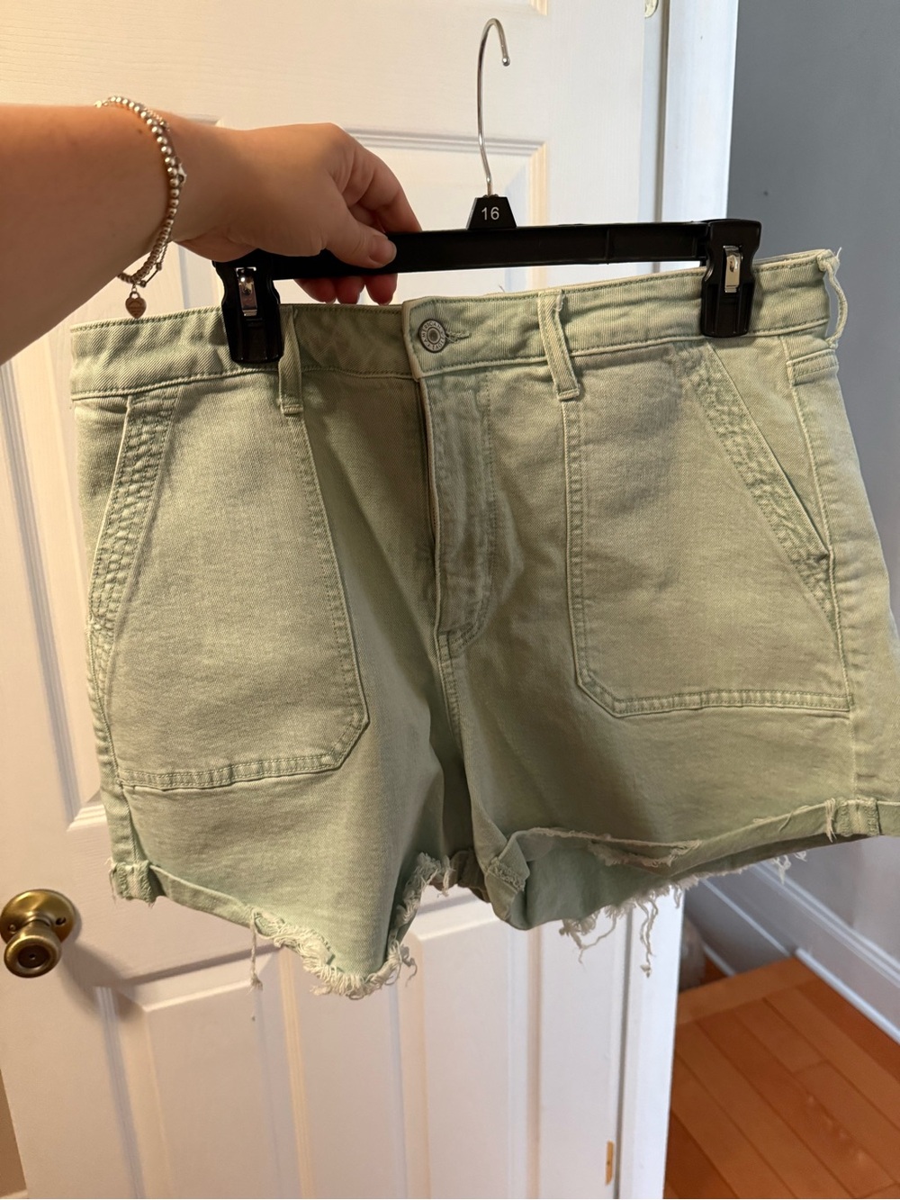 American Eagle Outfitters Mint Green Distressed Denim Shorts